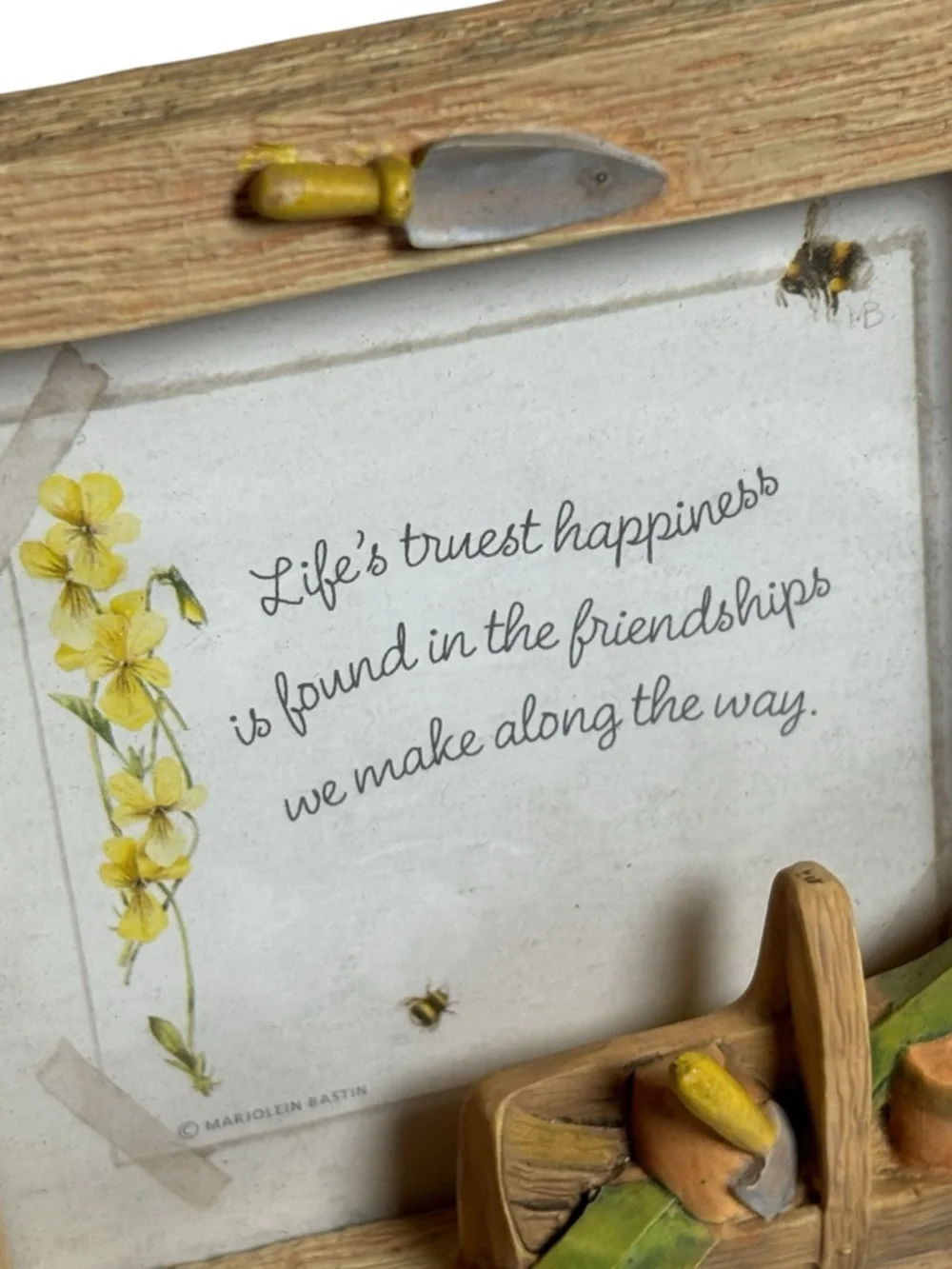 Wooden Garden-Themed Photo Frame with Yellow Accents